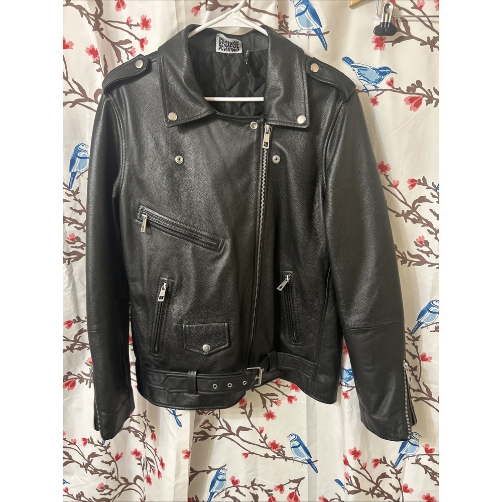 Reclaimed Vintage Brand Beautiful Black Leather Motorcycle Jacket Very Warm NICE